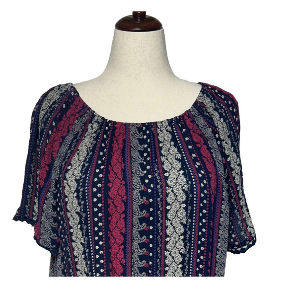 Westport Top Womens 2X Red Blue Floral Paisley Lace Trim Peasant Boho NWT - Picture 4 of 11